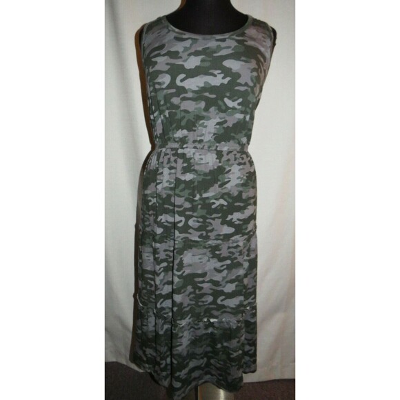 Terra & Sky Camouflage Print Sleeveless Tiered Midi Dress Plus Size 3X - Picture 4 of 8